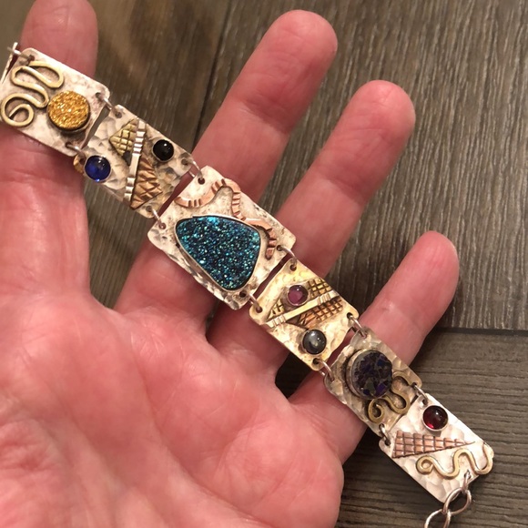 Sterling Silver Artisan Crafted Bracelet, Druzy & Mixed Metals - Picture 14 of 16